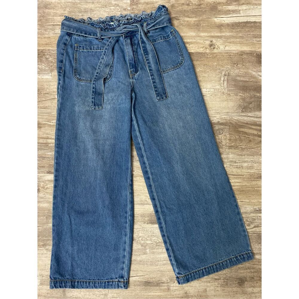 TGLA Denim Wide Leg Jeans Paper Bag Belt Cropped Women’s Sz 29